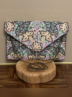 New Look Glam Fairycore Hand Beaded Sequin envelope clutch cross body Purse